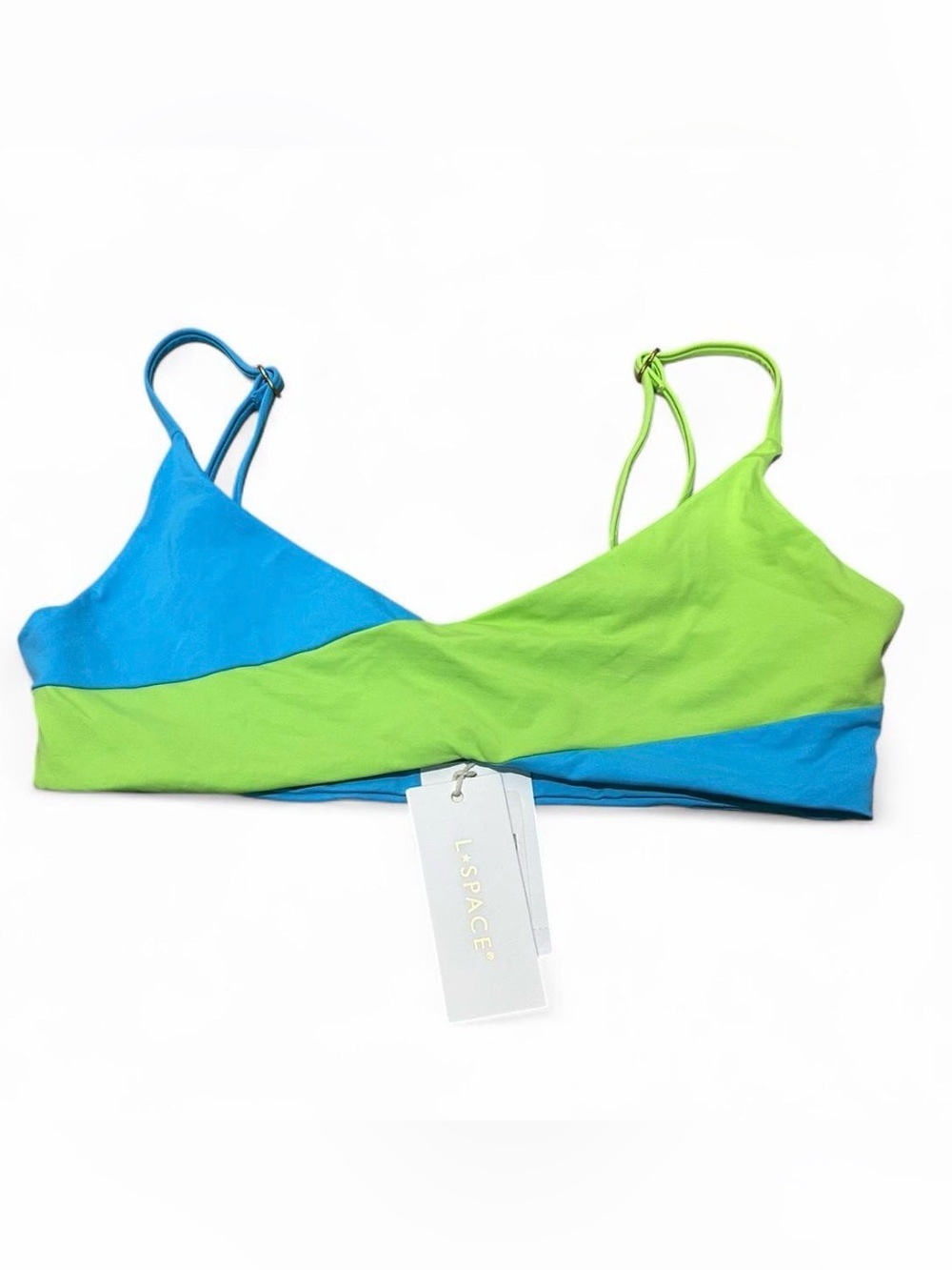 L*Space Two-Tone Bikini Top in Neon Lime & Aqua M NWT